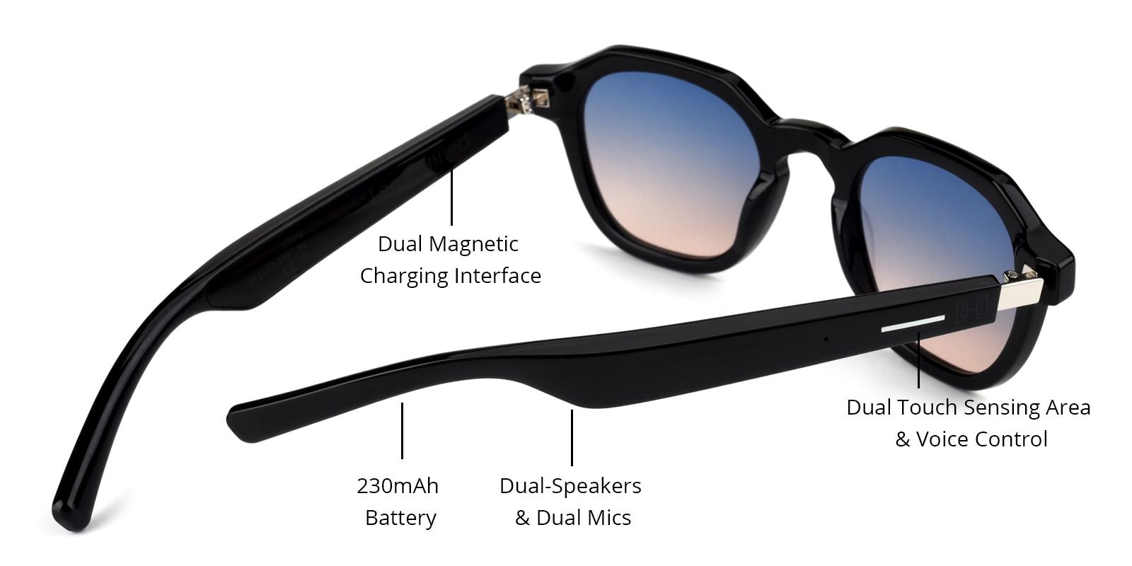 Smart Bluetooth 5.2 Sunglasses-Black-Round-Combination-Sunglasses-detail